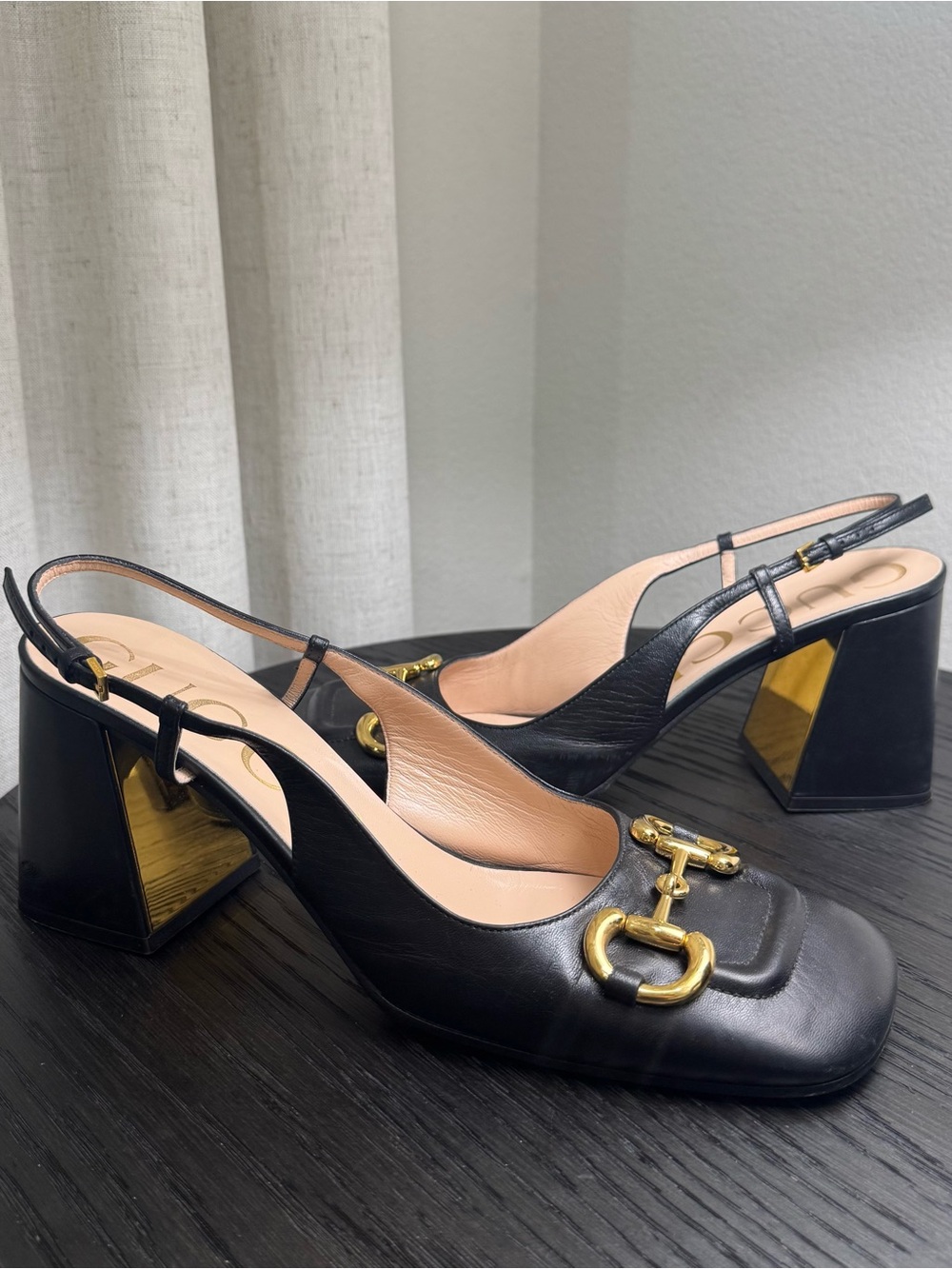 Gucci Horsebit Malaga Slingback Pumps Leather Black 42